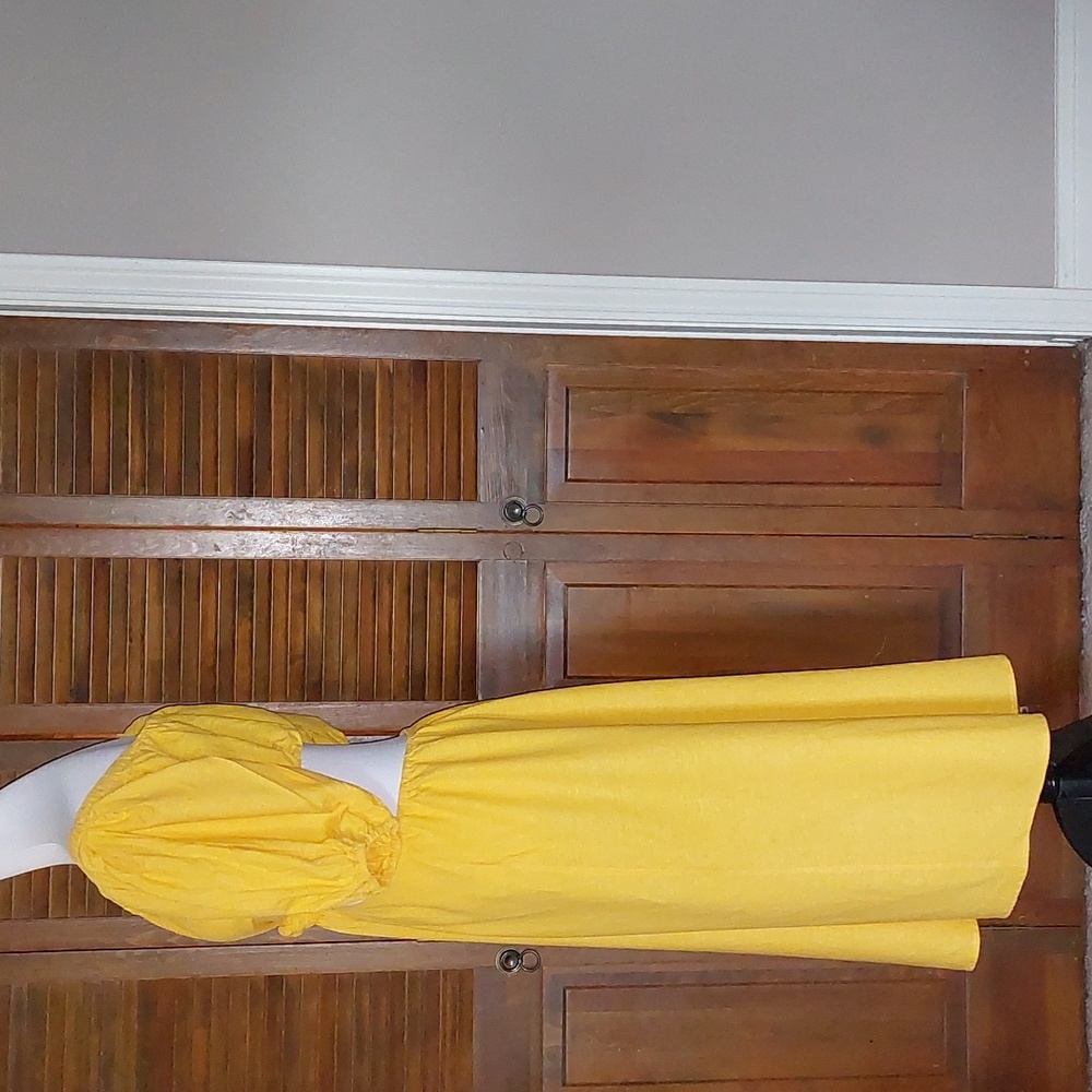 Farm Rio Yellow Off The Shoulder Knotted Cut Out Maxi Dress Sz M - Picture 7 of 14